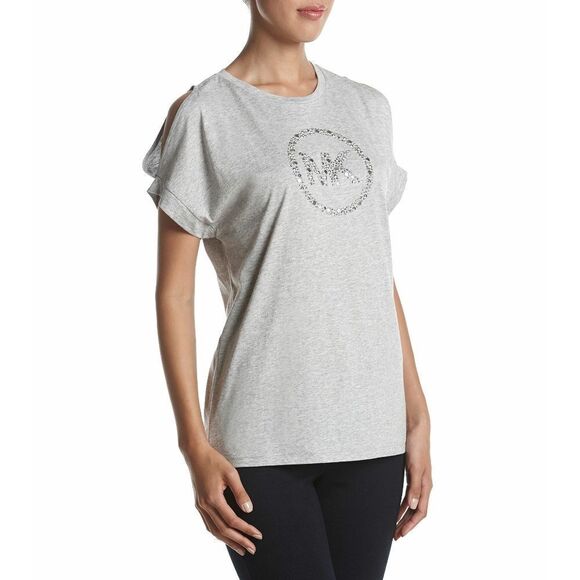 New! MICHAEL KORS Women's MK Circle Logo Cold-Shoulder Top Blouse Short Sleeve - Picture 3 of 5